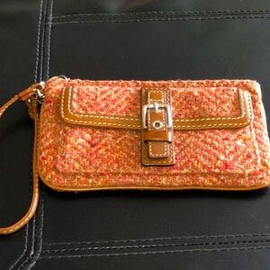 Coach Orange Tweed Wristlet with Buckle
